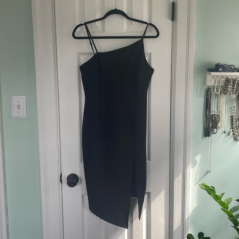 Asymmetrical Little Black Dress with Slit